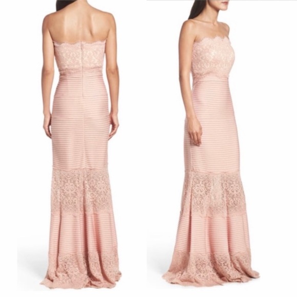 Tadashi Shoji PIN-TUCK and LACE JERSEY GOWN WITH REMOVABLE STRAPS SIZE XS - Picture 4 of 16